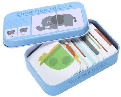 Baby Cognitie Puzzel Educatief Speelgoed Peuter Kids Matching Game Cognitieve Kaart Auto Fruit Animal Life Puzzel Blauw
