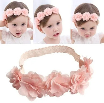 Baby Crown Headband Chiffon Flower Wreath Pink Ribbon Hair Bands Children Girls Handmade Headwear Hair Accessories HOOLER