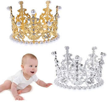 Baby Crown Photography Props Fashion Pearl Rhinestone Glitter Gold Silver Photo Birthday Party Decoration Girls Princess