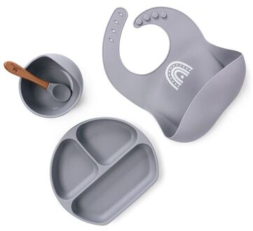 Baby Dining Siliconen Kom Lepel Plaat Slabbetjes Sterke Sucker Voeden Set Servies Kinderen Servies A2