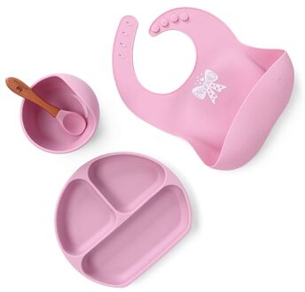 Baby Dining Siliconen Kom Lepel Plaat Slabbetjes Sterke Sucker Voeden Set Servies Kinderen Servies A4