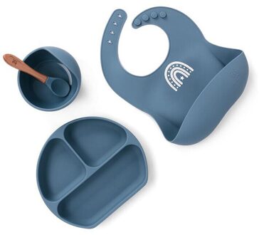 Baby Dining Siliconen Kom Lepel Plaat Slabbetjes Sterke Sucker Voeden Set Servies Kinderen Servies A5