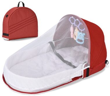 Baby Draagbare Vouwen Bed Met Klamboe Luifel Verhoog Hek Dikke Katoenen Pad Reizen Bed Tent Voor Pasgeboren Baby Peuter Rood