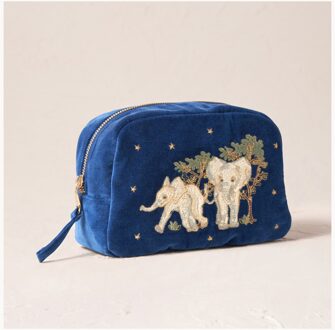 Baby Elephant Conservation Navy Velvet Makeup Bag