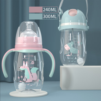 Baby Fles Anti-Val Plastic Pp Pasgeboren Baby Brede Kaliber Melk Pot Met Stro Handvat Pasgeboren Kind drinkbeker L240add300ml