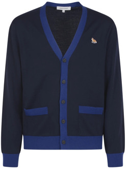 Baby Fox Patch Cardigan Sweaters Maison Kitsuné , Blue , Heren - L,M,S