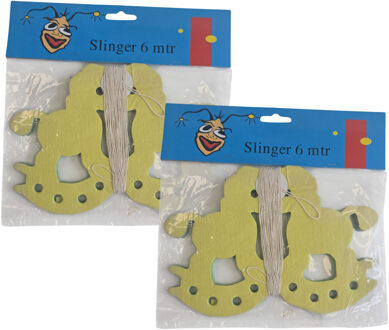 Baby geboren slinger - 2x - babyshower - 600 cm - papier - versiering - hobbelpaarden thema