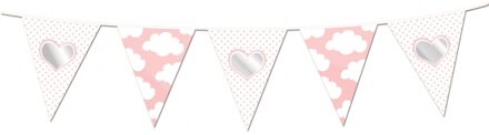 Baby geboren vlaggetjes - Vlaggenlijn hartje geboorte meisje - 10 meter - roze - kunststof