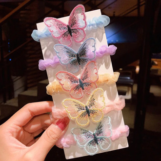 Baby Girl Accessories For Hair Mother & Kids Embroidered Butterfly Scrunchy Elastic Headbands Rubber Band