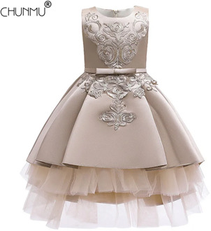 Baby Girl Dress Formal Lace Embroidery First Communion Dresses for Girls Party Wedding Dress Tulle Lace Satin Bow Baby Clothing