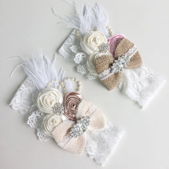 Baby Girl Headbands Feather Rhinestone Lace Headband Vintage Burlap Bow Hair Band Infant Newborns Hairband baby hair accessories