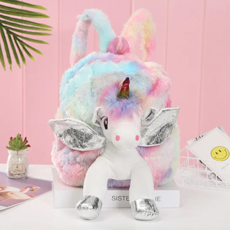 Baby Girl Unicorn Fur Backpack Cute Children 3D Zipper Schoolbag Mini Kid Toy Doll Backpack For Kidergarten New Plush Bag