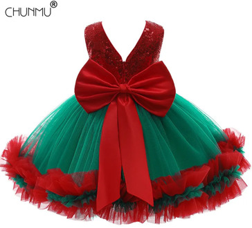 Baby Girls' Christmas Dress Elegant Sequins Big Bow Princess Party Wedding Dresses Lace Tutu Kids Clothing