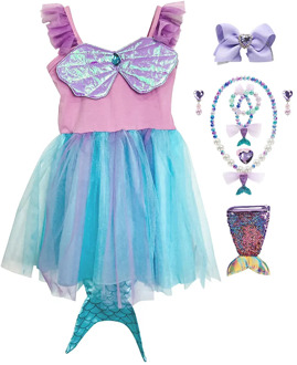 Baby Girls Fairy Tale The Little Mermaid Princess Party Dress with Mermaid Tail and Wig Toddler Siren Cosplay Disguise Costumes