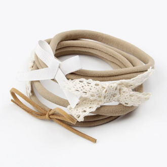 Baby Girls Khaki Elastic Nylon Band with Bows Headband Newborn Hair Rope Headwear Toddler Hair Band Accessories