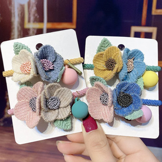 Baby Girls Kids Knitted Flower Nylon Hair Band Hair Rope Plush Colorful Elastic Hair Tie Headwear Hair Holder Tie Gift