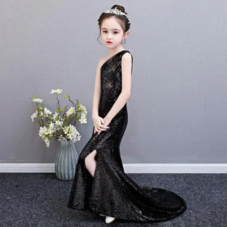 Baby Girls Sexy sequins stitching Mermaid evening dress Kids Catwalk princess dress for girls birthday party Gown vestidos L358