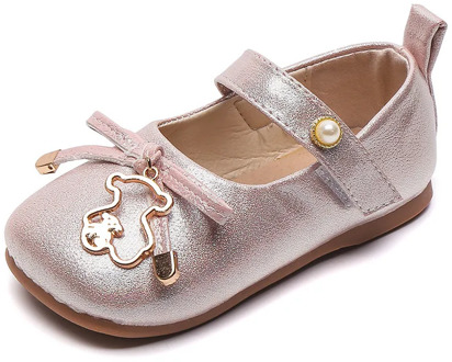 Baby Girls Shoes Princess Sweet Cute Bear With Bow-knot Pearls Kids Flats Children Soft Leather Shoes Kawaii Toddlers Shoes New