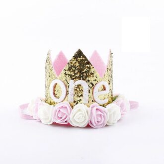 Baby Gouden Roze Verjaardag Bloem Kroon Half 1st 2nd 3rd Nummer Verjaardag Hoeden Kids Pailletten Rose Caps Hoofdband Party Decoraties goud een