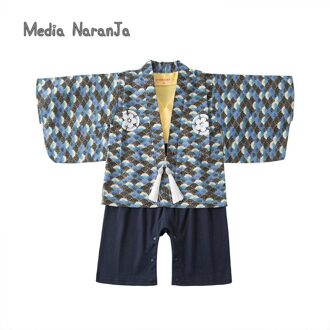 Baby Jongen Springautumn Lange Mouw Baby Peuter Blauwe Bloem Print Uitloper + Romper Kimono Kostuum Japanse Stijl Kleding 12m
