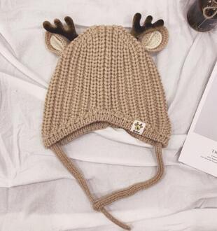 Baby Jongens Meisjes Rendier Beanie Kids Kerst Hoeden Knit Cap Elanden Hoorn Winter Hoed Beige