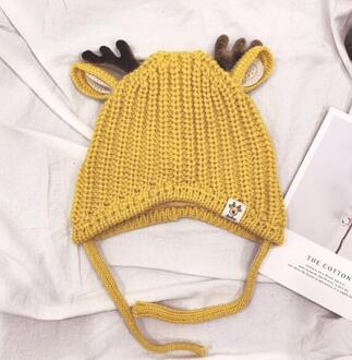 Baby Jongens Meisjes Rendier Beanie Kids Kerst Hoeden Knit Cap Elanden Hoorn Winter Hoed geel