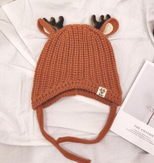 Baby Jongens Meisjes Rendier Beanie Kids Kerst Hoeden Knit Cap Elanden Hoorn Winter Hoed karamel
