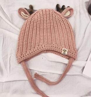 Baby Jongens Meisjes Rendier Beanie Kids Kerst Hoeden Knit Cap Elanden Hoorn Winter Hoed Roze
