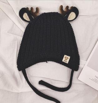 Baby Jongens Meisjes Rendier Beanie Kids Kerst Hoeden Knit Cap Elanden Hoorn Winter Hoed zwart
