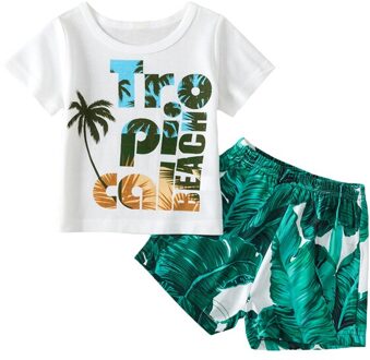 Baby Jongens Meisjes Zomer T-shirt En Shorts Set Verse Brief Korte Mouwen Tops En Kokospalm Print Korte Broek 3-24Months 9m