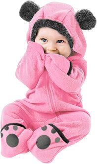 Baby Jumpsuit Baby Meisjes Jongens Winter Warm Solid Cartoon Oren Hoodie Romper Kleding Fleece Kinderkleding 12-18 Months