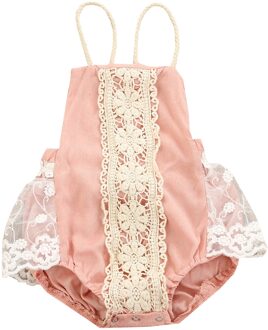 Baby Kant-Joint Korte Romper, Meisjes Bloemen Haak Mouwloze Backless Jumpsuit Voor De Zomer 1 / 12m