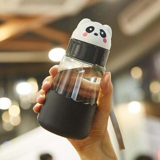 Baby Kids Glas Stro Cup Drink Water Cup Fles Met Band 320Ml Leuke Water Sap Training Fles Voor Kinderen cup Kinderen zwart panda