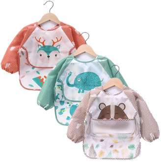 Baby Kids Toddler Long Sleeve Scarf Waterproof Art Smock Feeding Bib Apron Pocket Infant Boys Girls Burp Cloth Banana Bibs