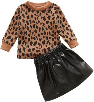 Baby Kleding Winter Baby Meisjes Luipaard Print Trui Tops + Kunstleer Rok Set Vetement Enfant Fille Kids Kleding 4