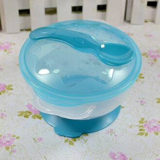 Baby Lepel Kom Leren Gerechten Met Zuignap Helpen Voedsel Kom Temperatuur Sensing Lepel Kinderen Servies Blauw