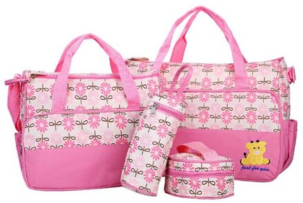 Baby Luiertassen Nappy Mummy Bag Tote Moederschap Handtas Baby Organizer Kinderwagen Tassen voor Mama 5Pcs Set roze bloem