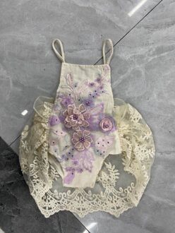 Baby Meisje Bloemen Jarretel Jumpsuits Zoete Kant Gehaakte Backless Lace-Up Driehoek Romper 0-24months Paars / 18m