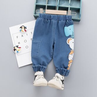 Baby Meisje Jeans Cartoon Dier Patroon Jeans Jongen Meisje Casual Stijl Kid Jeans Lente Herfst Denim Broek Kleding Voor Jongen broek Blauw / 24M