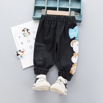 Baby Meisje Jeans Cartoon Dier Patroon Jeans Jongen Meisje Casual Stijl Kid Jeans Lente Herfst Denim Broek Kleding Voor Jongen broek zwart / 3T