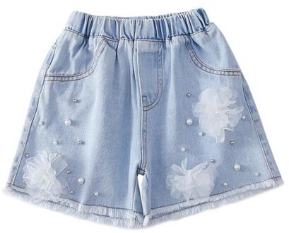 Baby Meisje Jeans Prinses Elastische Taille Parel Kant Bloem Denim Shorts Party Kid Kinderen Zomer Kleding Voor Meisje 3-4Y