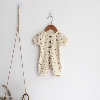 Baby Meisje Jongen Kleding Een Stuk Broek Bloemen Romper Single-Breasted Korte Mouw Jumpsuit Kids Baby Outfits Kleding Ropa bebe Beige / 80-12-18M
