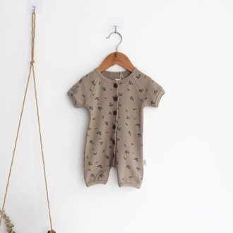 Baby Meisje Jongen Kleding Een Stuk Broek Bloemen Romper Single-Breasted Korte Mouw Jumpsuit Kids Baby Outfits Kleding Ropa bebe bruin / 66-0-6M