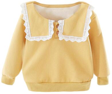 Baby Meisje Kids Sweatershirt Comfort Soft Lange Mouwen Trend Knoppen Stiksels Ademende Tops Koreaanse Kleding geel / 6m
