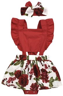 Baby Meisje Kleding Lange Mouwen Effen Romper + Bloemenprint Jarretel Rokken Outfits Lente Baby Set Roupa Infantil Menina 12-18 Months