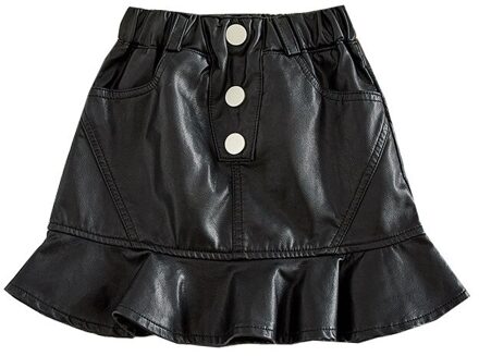 Baby Meisje Rokken Kids Pu Leather Button Effen Kleur Rokken Lente Herfst Ruches Meisjes Prinses Rokken 2-7 Jaar 6T