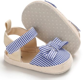 Baby Meisje Sandalen Ademend Streep Patroon Anti-Slip Meisjes Schoenen Met Strik Casual Sneakers Peuter Zachte Zolen Strand Sandalen Blauw / 7-12 Months