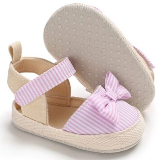 Baby Meisje Sandalen Ademend Streep Patroon Anti-Slip Meisjes Schoenen Met Strik Casual Sneakers Peuter Zachte Zolen Strand Sandalen Roze / 0-6 months