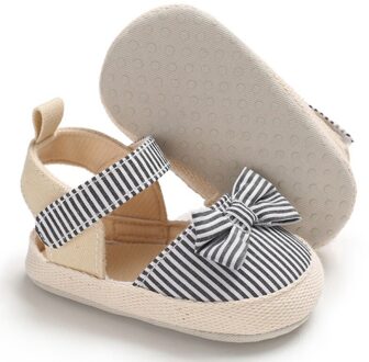 Baby Meisje Sandalen Ademend Streep Patroon Anti-Slip Meisjes Schoenen Met Strik Casual Sneakers Peuter Zachte Zolen Strand Sandalen zwart / 0-6 months