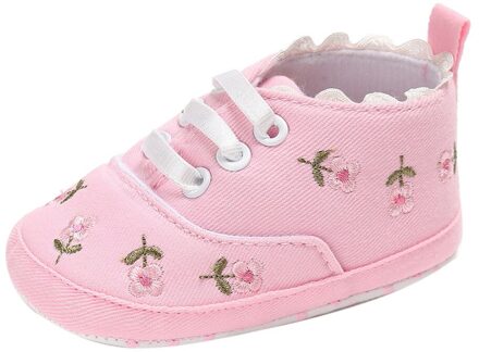 Baby Meisje Schoenen Wit Kant Bloemen Geborduurde Zachte Crib Schoenen Prewalker Wandelschoenen Peuter Kids Sneakers Canvas Schoenen Eerste Lopen @ 35 roze / 2.5